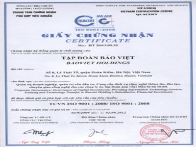 Tập đoàn Bảo Việt được cấp chứng chỉ ISO 9001:2008