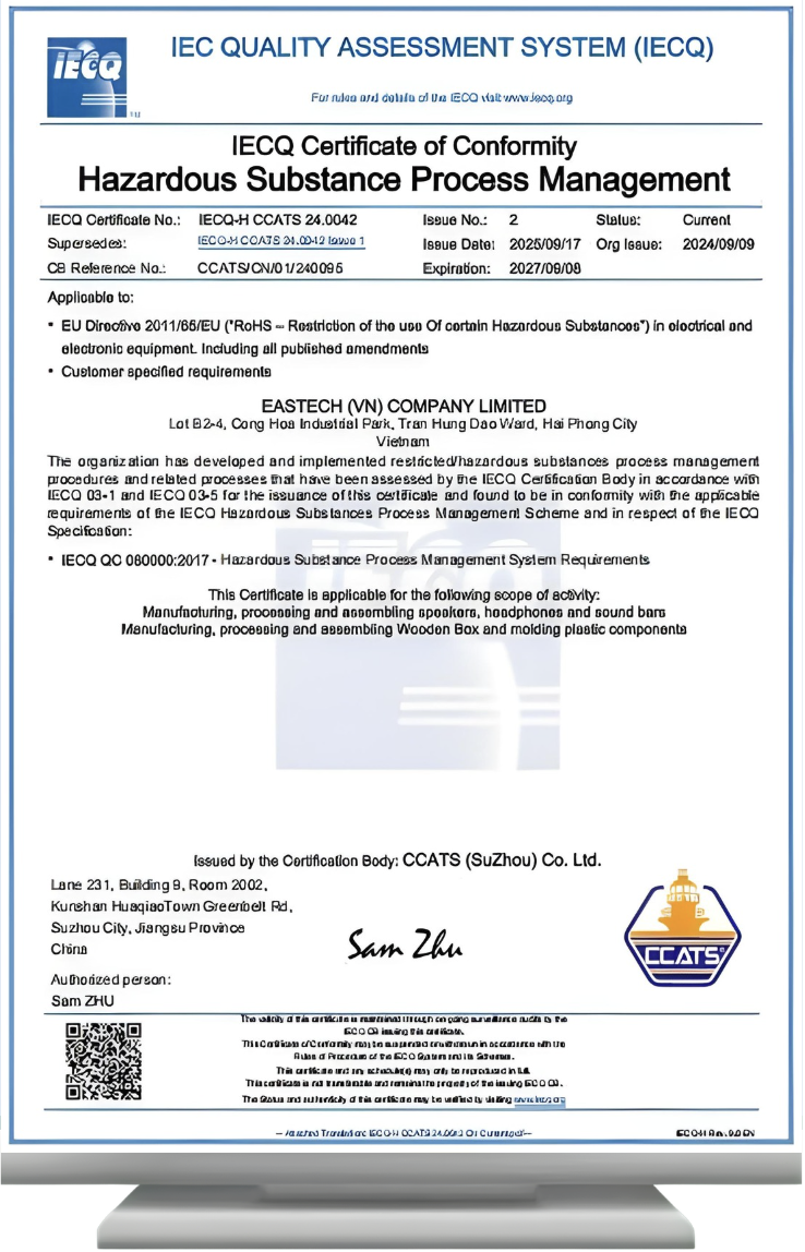 Chứng nhận QC080000:2017 của Eastech Việt Nam